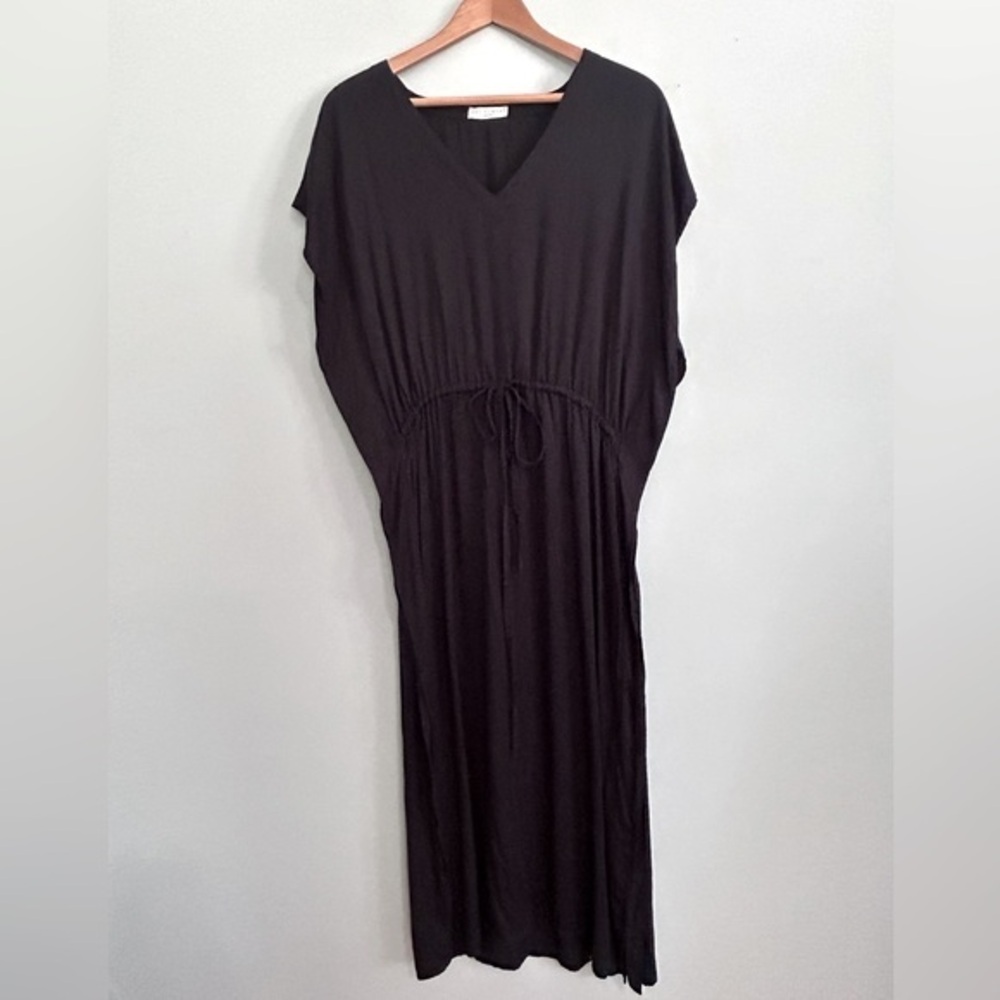 Neu Nomads Womens Lagenlook Minimalist Maxi Dress Sz XS/S Black Drawstring Waist